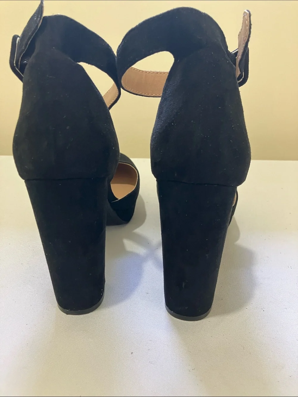 adidas Black Suede Platform Block Heel Sandals